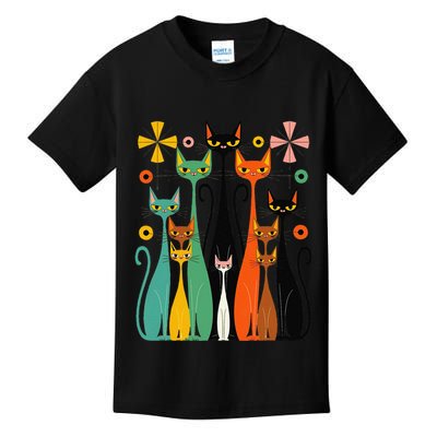 Aesthetic Vintage Mod Cat Design – Retro 50s Kitsch Artwork .Png Kids T-Shirt