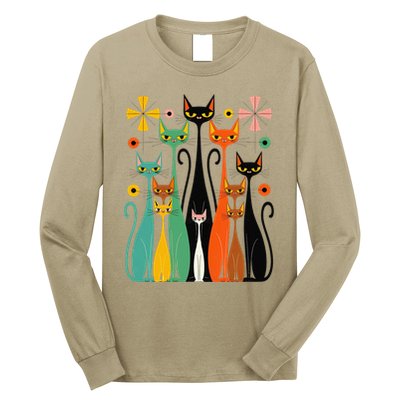 Aesthetic Vintage Mod Cat Design – Retro 50s Kitsch Artwork .Png Long Sleeve Shirt