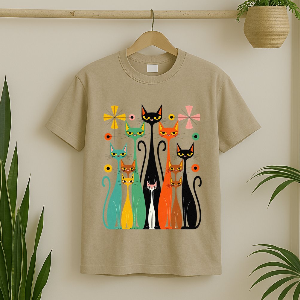 Aesthetic Vintage Mod Cat Design – Retro 50s Kitsch Artwork .Png T-Shirt