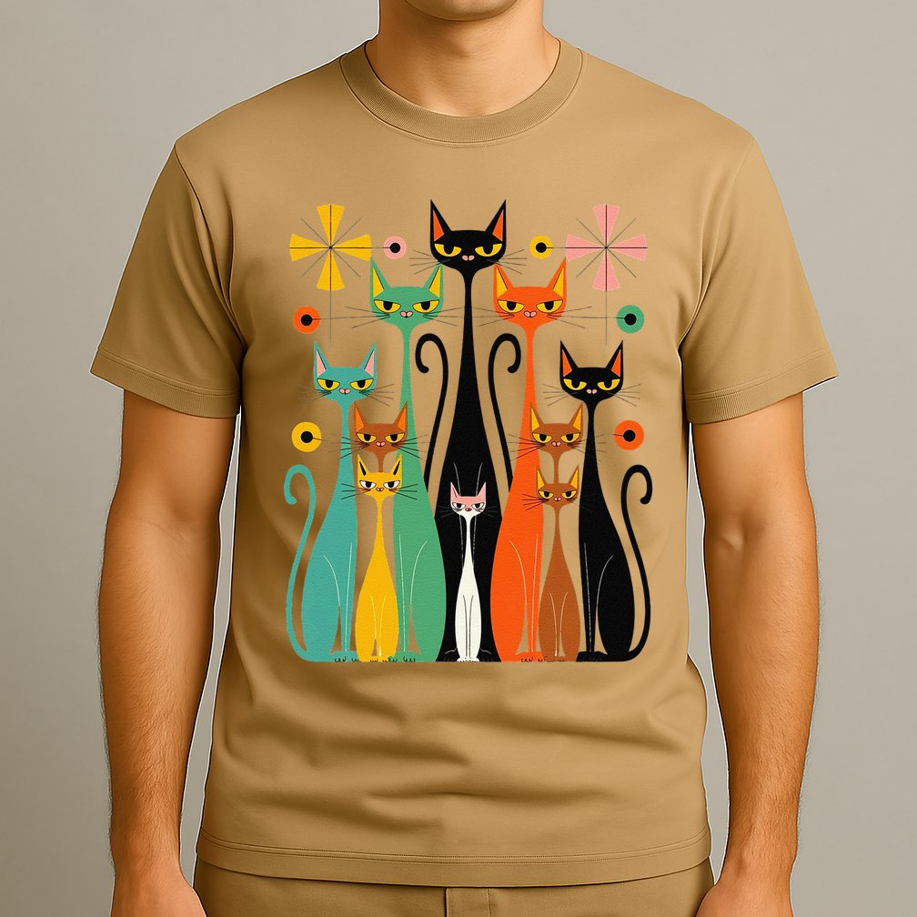 Aesthetic Vintage Mod Cat Design – Retro 50s Kitsch Artwork .Png T-Shirt