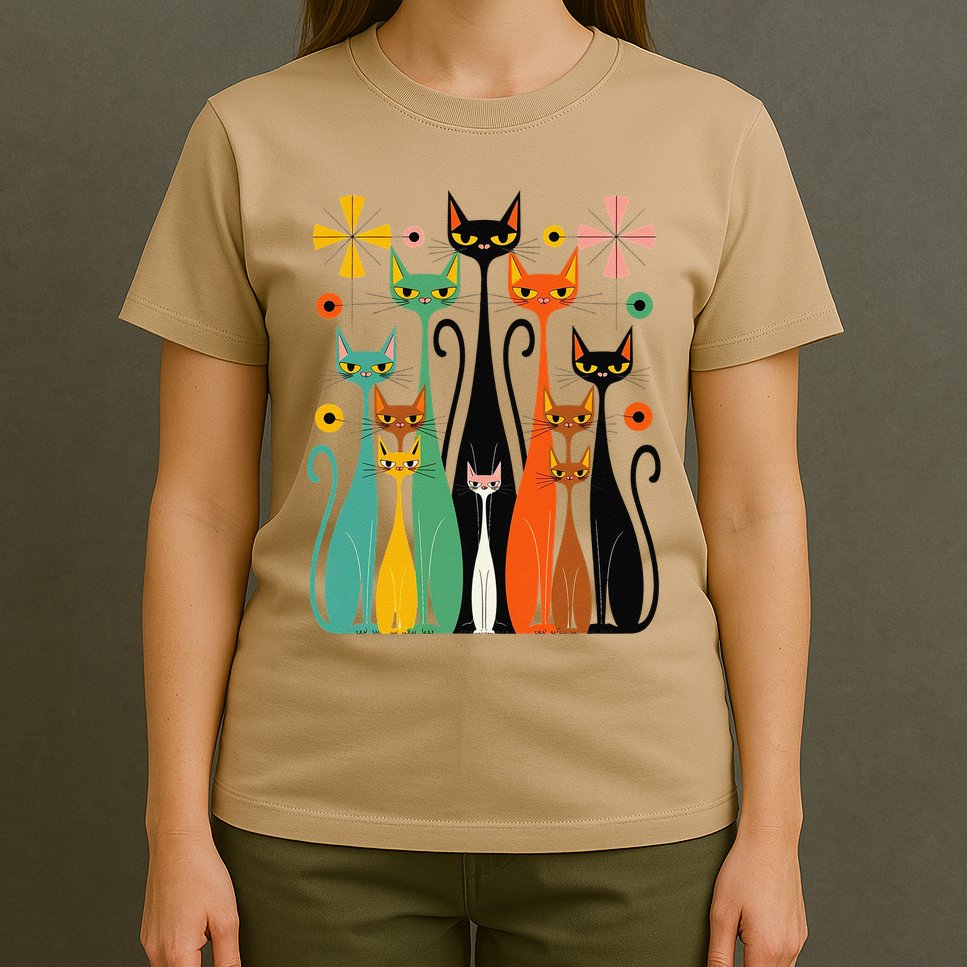Aesthetic Vintage Mod Cat Design – Retro 50s Kitsch Artwork .Png T-Shirt