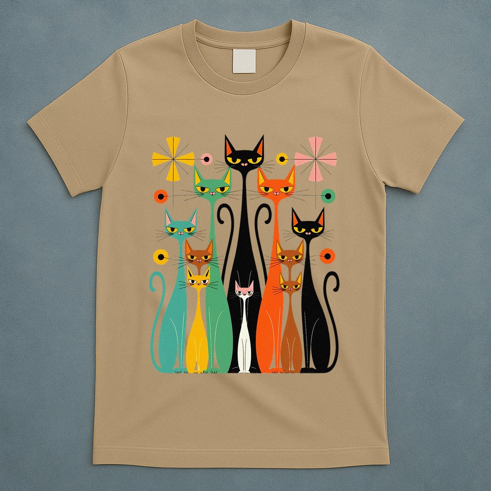 Aesthetic Vintage Mod Cat Design – Retro 50s Kitsch Artwork .Png T-Shirt