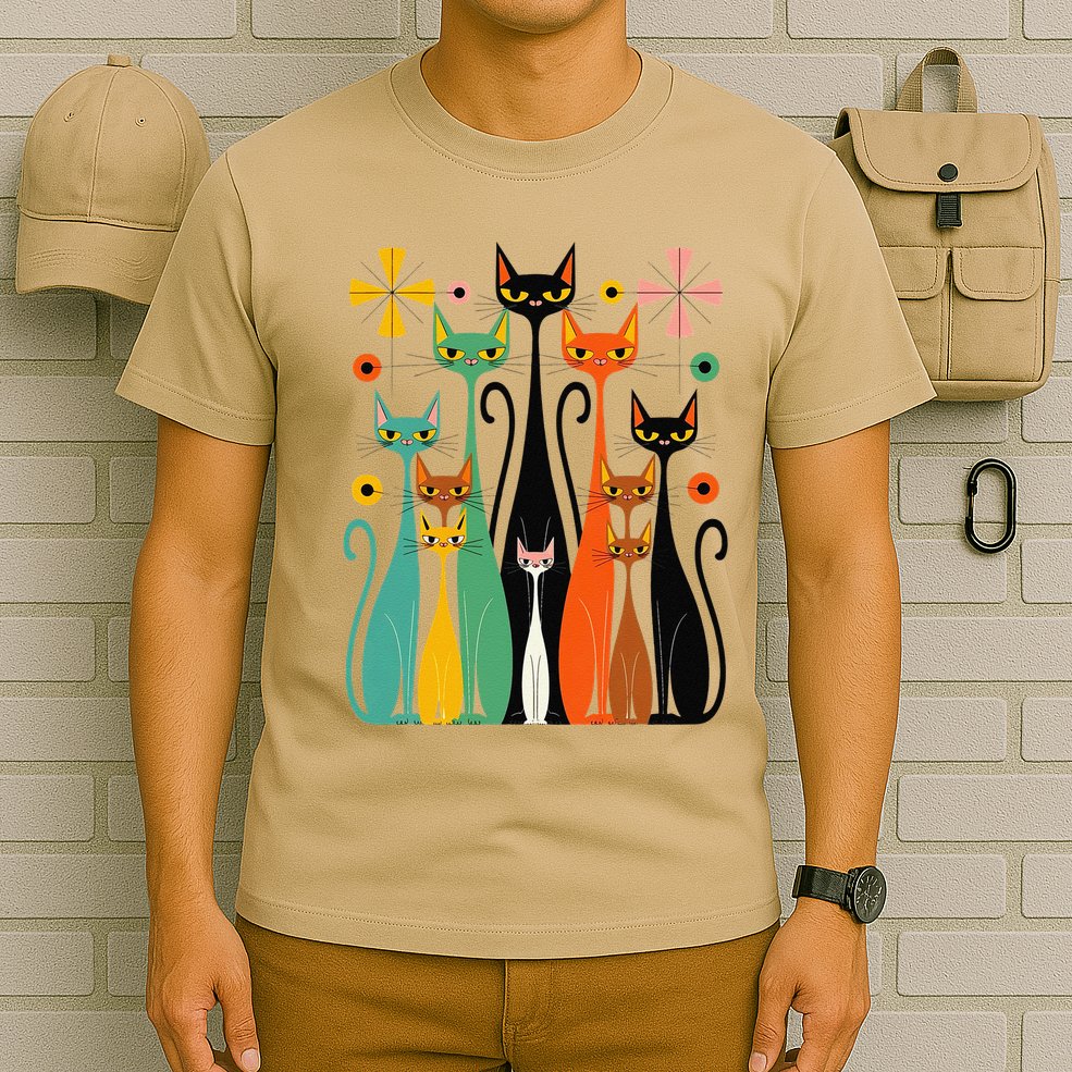 Aesthetic Vintage Mod Cat Design – Retro 50s Kitsch Artwork .Png T-Shirt