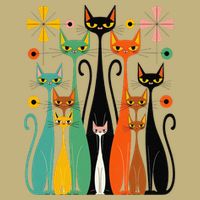 Aesthetic Vintage Mod Cat Design – Retro 50s Kitsch Artwork .Png T-Shirt