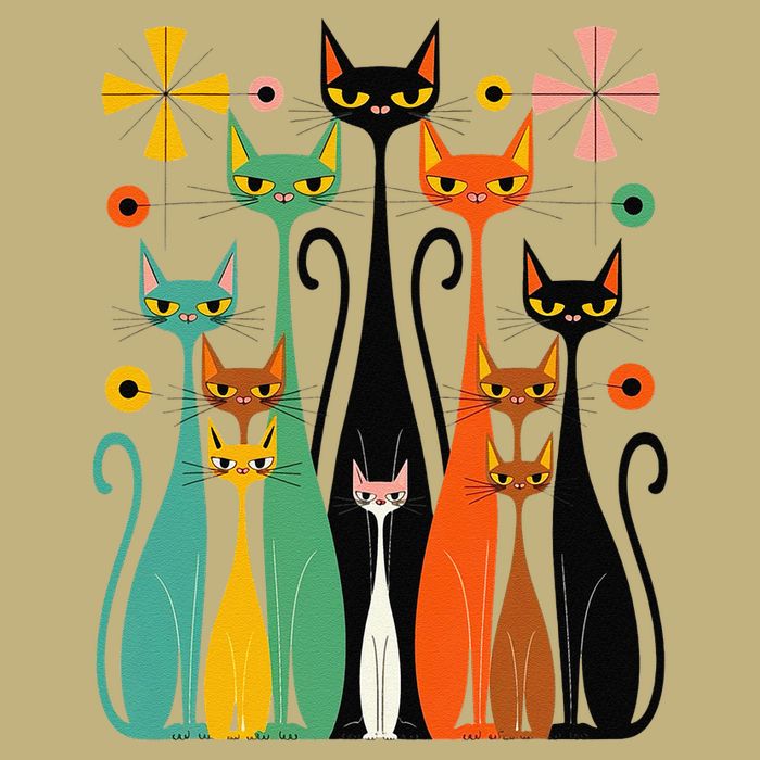 Aesthetic Vintage Mod Cat Design – Retro 50s Kitsch Artwork .Png T-Shirt