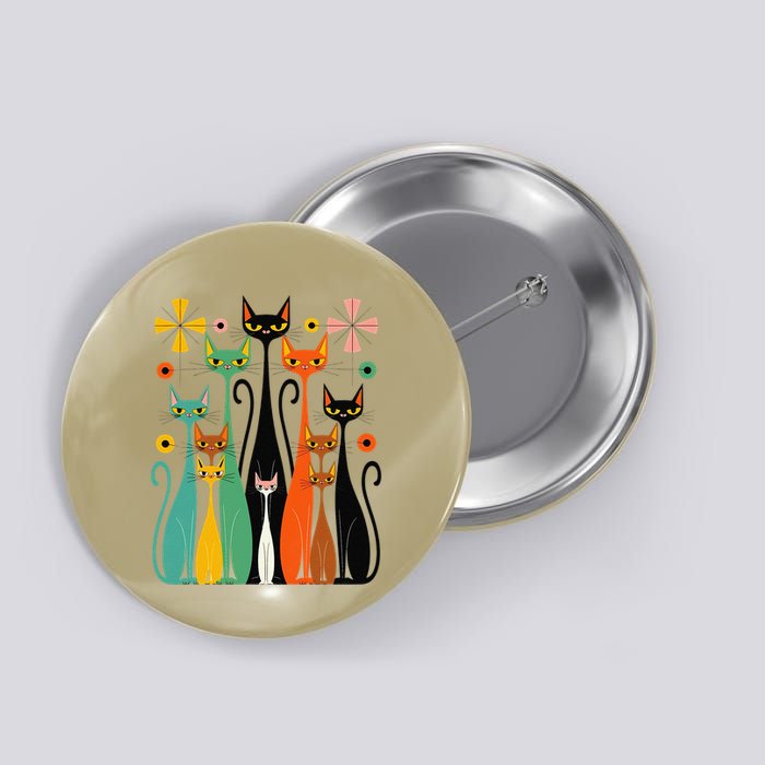 Aesthetic Vintage Mod Cat Design – Retro 50s Kitsch Artwork .Png Button