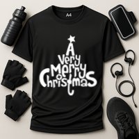 A Very Merry Christmas Tree Logo Cooling Performance Crew T-Shirt