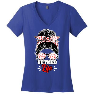 Awesome Vet Med Life Messy Bun A Veterinary Medicine Worker Great Gift Women's V-Neck T-Shirt