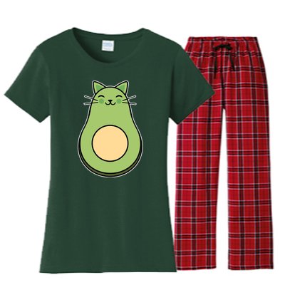 Avocato Avacado Cat Cute Women's Flannel Pajama Set