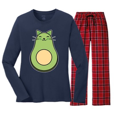 Avocato Avacado Cat Cute Women's Long Sleeve Flannel Pajama Set 