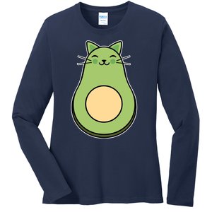 Avocato Avacado Cat Cute Ladies Long Sleeve Shirt