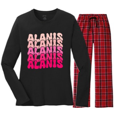 Alanis Vintage Personalized Name I Love Alanis Women's Long Sleeve Flannel Pajama Set 