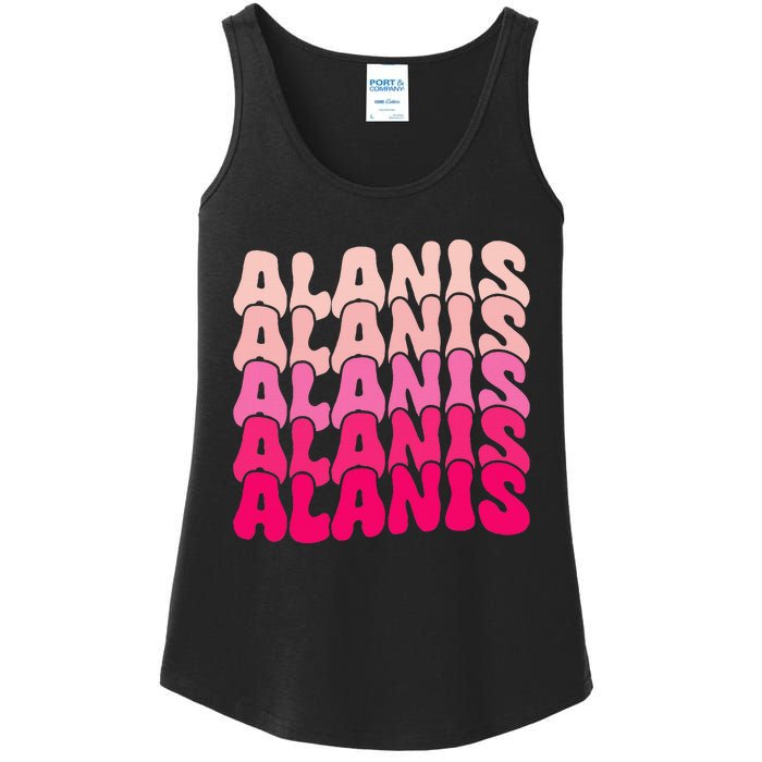 Alanis Vintage Personalized Name I Love Alanis Ladies Essential Tank