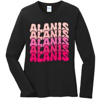 Alanis Vintage Personalized Name I Love Alanis Ladies Long Sleeve Shirt