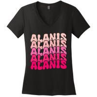 Alanis Vintage Personalized Name I Love Alanis Women's V-Neck T-Shirt