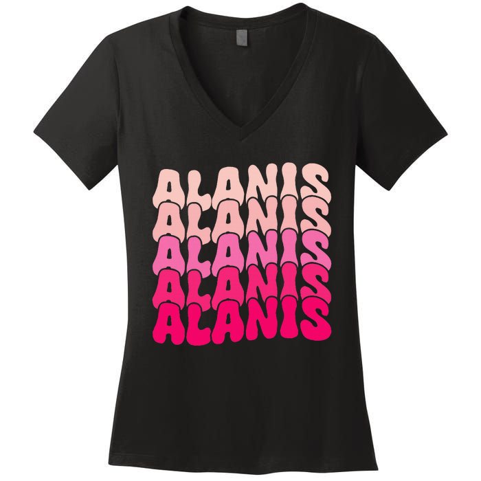 Alanis Vintage Personalized Name I Love Alanis Women's V-Neck T-Shirt