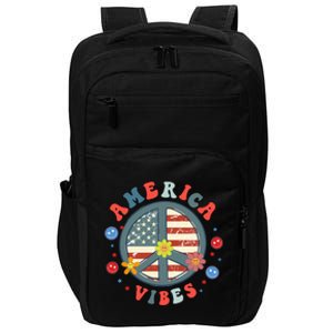 America Vibes Peace Sign Retro Groovy Flowers Us 4th Of July Cool Gift Impact Tech Backpack