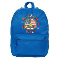 America Vibes Peace Sign Retro Groovy Flowers Us 4th Of July Cool Gift 16 in Basic Backpack