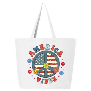 America Vibes Peace Sign Retro Groovy Flowers Us 4th Of July Cool Gift 25L Jumbo Tote