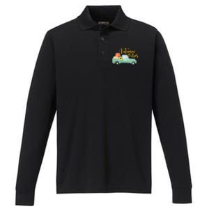 Autumn Vibes Pumpkin Truck Performance Long Sleeve Polo