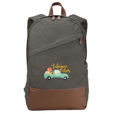 Autumn Vibes Pumpkin Truck Cotton Canvas Backpack