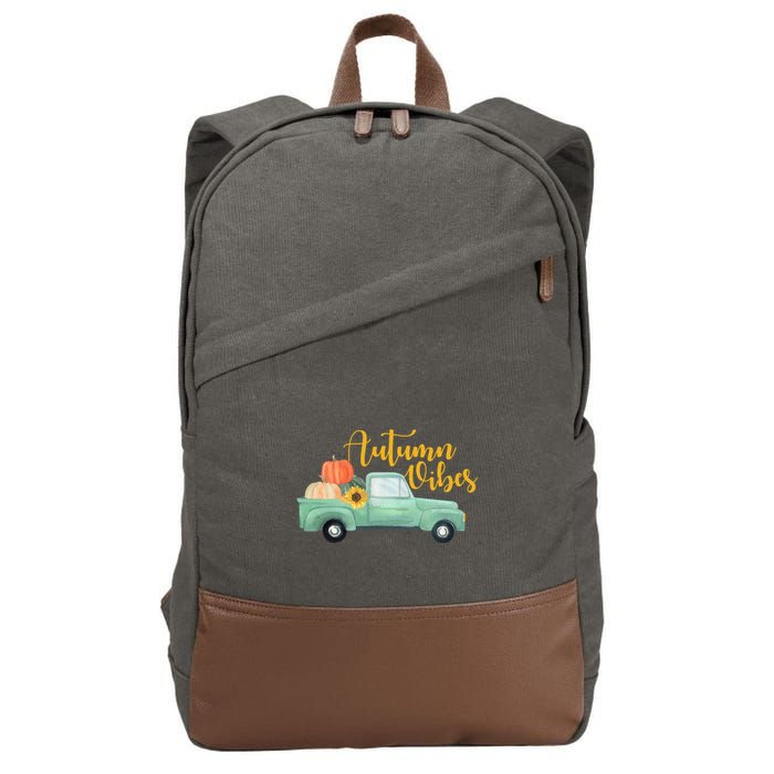 Autumn Vibes Pumpkin Truck Cotton Canvas Backpack