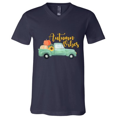 Autumn Vibes Pumpkin Truck V-Neck T-Shirt