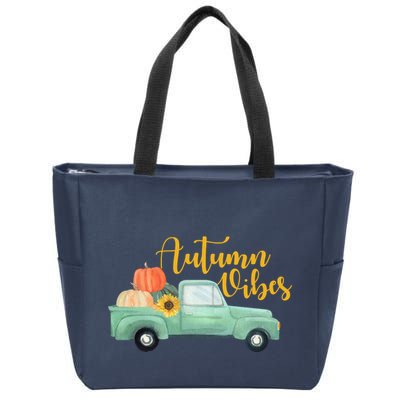 Autumn Vibes Pumpkin Truck Zip Tote Bag