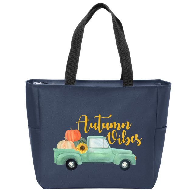 Autumn Vibes Pumpkin Truck Zip Tote Bag