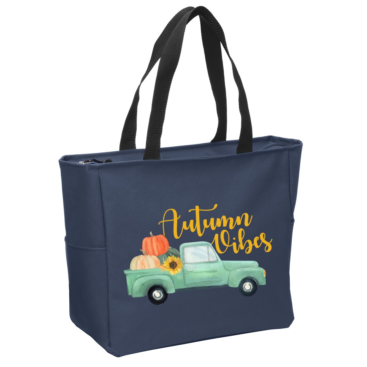 Autumn Vibes Pumpkin Truck Zip Tote Bag