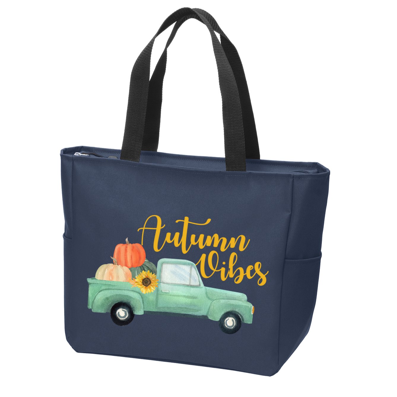Autumn Vibes Pumpkin Truck Zip Tote Bag