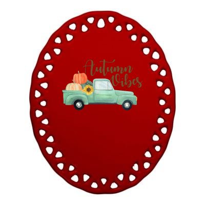 Autumn Vibes Pumpkin Truck Ceramic Oval Ornament