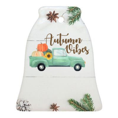 Autumn Vibes Pumpkin Truck Ceramic Bell Ornament