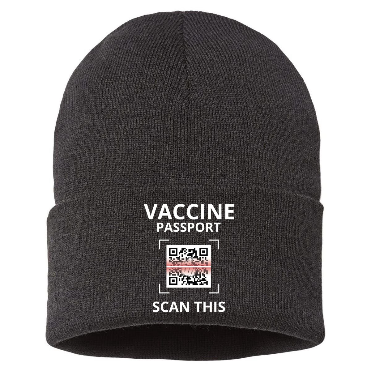 Anti Vaccine Passport Scan This Middle Finger Sustainable Knit Beanie