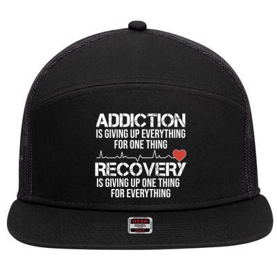 Addiction Vs Recovery Aa Na Heartbeat Clean Sober Life Cute Gift 7 Panel Mesh Trucker Snapback Hat