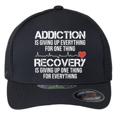 Addiction Vs Recovery Aa Na Heartbeat Clean Sober Life Cute Gift Flexfit Unipanel Trucker Cap