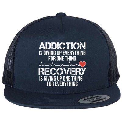 Addiction Vs Recovery Aa Na Heartbeat Clean Sober Life Cute Gift Flat Bill Trucker Hat