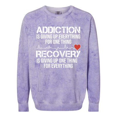 Addiction Vs Recovery Aa Na Heartbeat Clean Sober Life Gift Colorblast Crewneck Sweatshirt