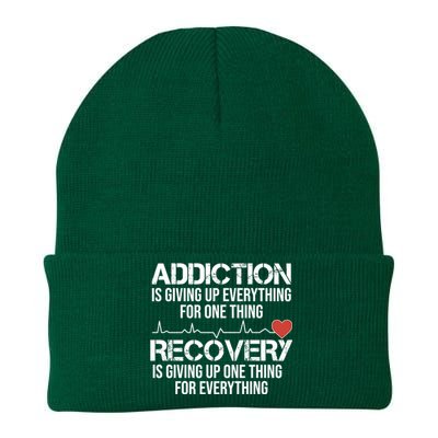 Addiction Vs Recovery Aa Na Heartbeat Clean Sober Life Gift Knit Cap Winter Beanie