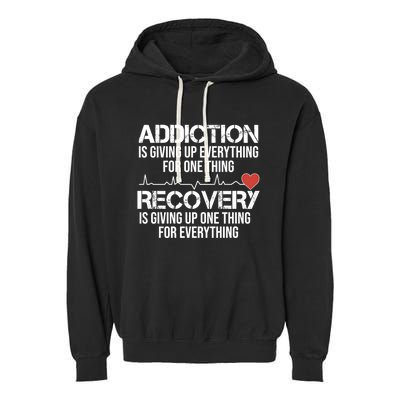 Addiction Vs Recovery Aa Na Heartbeat Clean Sober Life Gift Garment-Dyed Fleece Hoodie