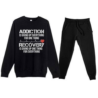 Addiction Vs Recovery Aa Na Heartbeat Clean Sober Life Gift Premium Crewneck Sweatsuit Set