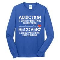 Addiction Vs Recovery Aa Na Heartbeat Clean Sober Life Gift Tall Long Sleeve T-Shirt