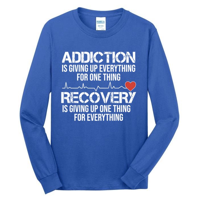 Addiction Vs Recovery Aa Na Heartbeat Clean Sober Life Gift Tall Long Sleeve T-Shirt