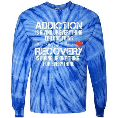 Addiction Vs Recovery Aa Na Heartbeat Clean Sober Life Gift Tie-Dye Long Sleeve Shirt