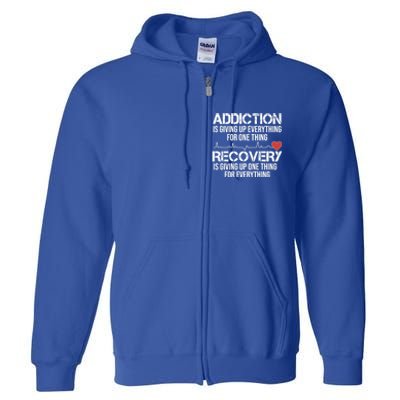 Addiction Vs Recovery Aa Na Heartbeat Clean Sober Life Gift Full Zip Hoodie