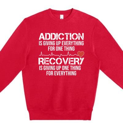 Addiction Vs Recovery Aa Na Heartbeat Clean Sober Life Gift Premium Crewneck Sweatshirt