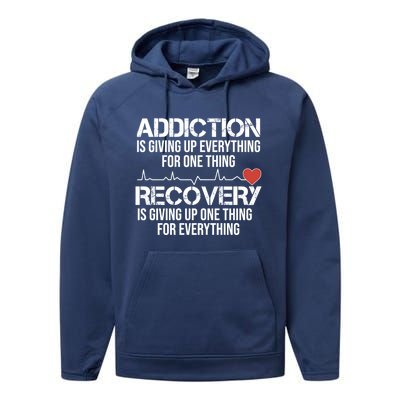 Addiction Vs Recovery Aa Na Heartbeat Clean Sober Life Gift Performance Fleece Hoodie