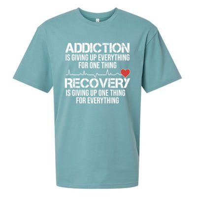 Addiction Vs Recovery Aa Na Heartbeat Clean Sober Life Gift Sueded Cloud Jersey T-Shirt