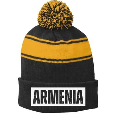 Armenia Vintage Retro Souvenirs Stripe Pom Pom Beanie