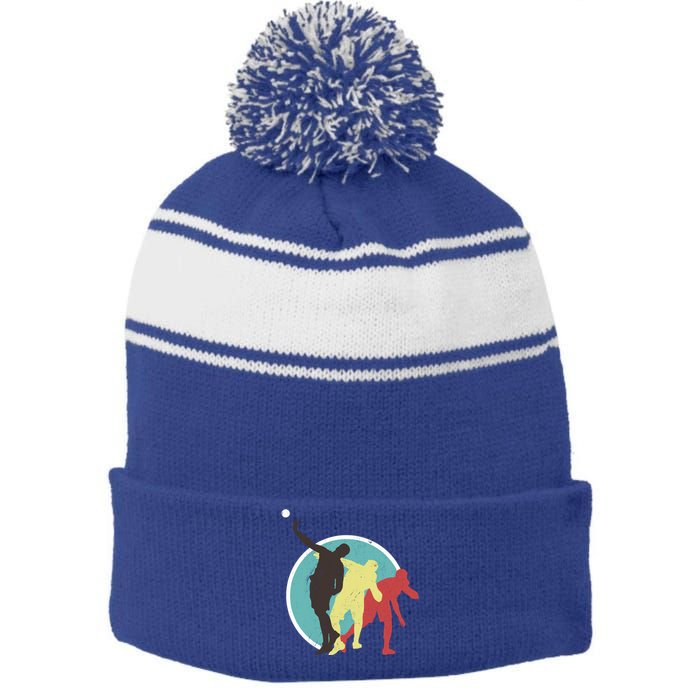 Athlete Vintage Retro Style Shot Put Great Gift Track Funny Gift Stripe Pom Pom Beanie